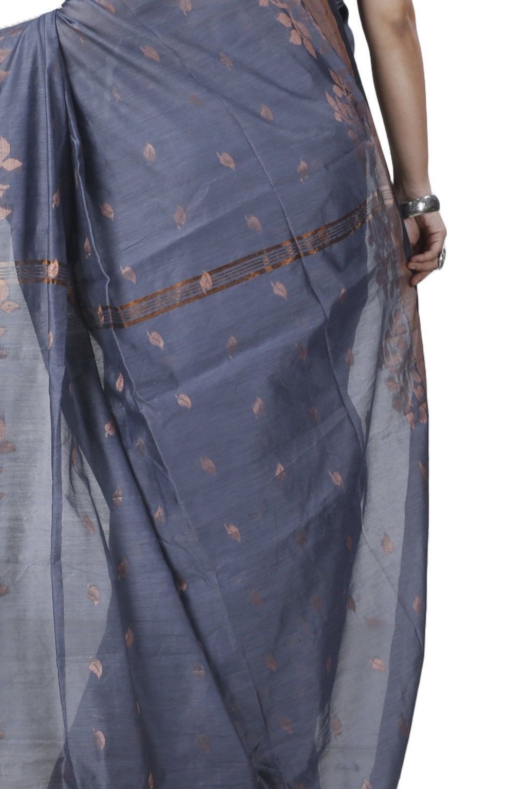 Grey Blended Cotton Tina Hand Loom Saree (1214)